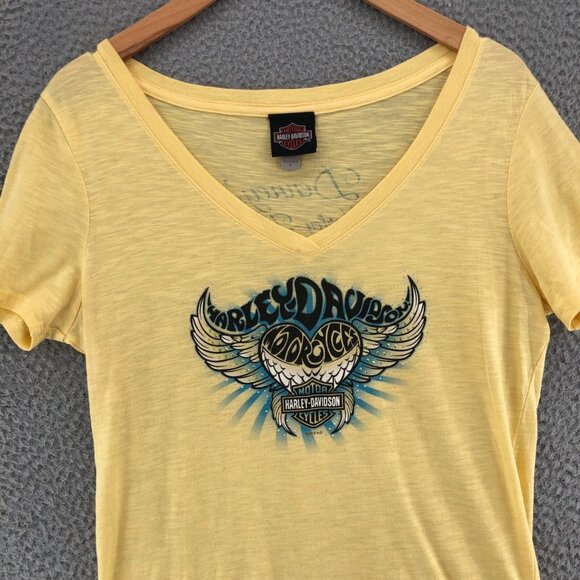 Harley Davidson Top Womens Large Yellow Springfield MO Studded Angel Wings Tee* - Picture 2 of 10
